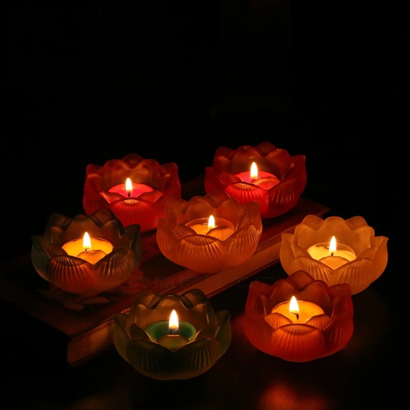 Цветная прозрачная стеклянная основа для лампы Ghee буддийский религиозный корпус