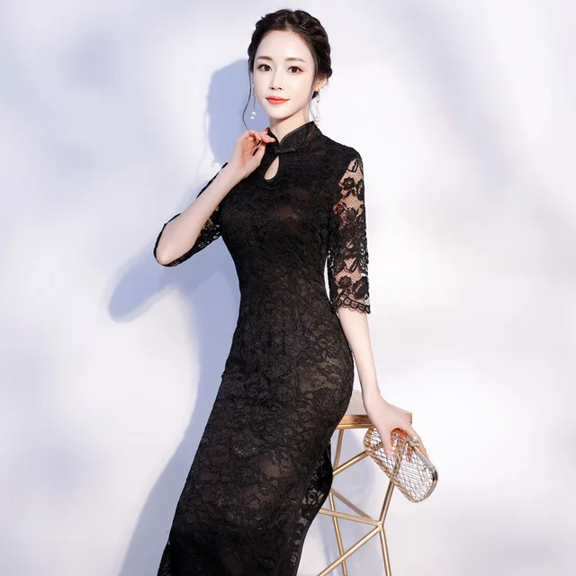 Новое поступление, кружевное женское Красное китайский воротник Qipao, элегантное китайское свадебное платье невесты, женское тонкое длинное винтажное платье чонсам, S-2XL