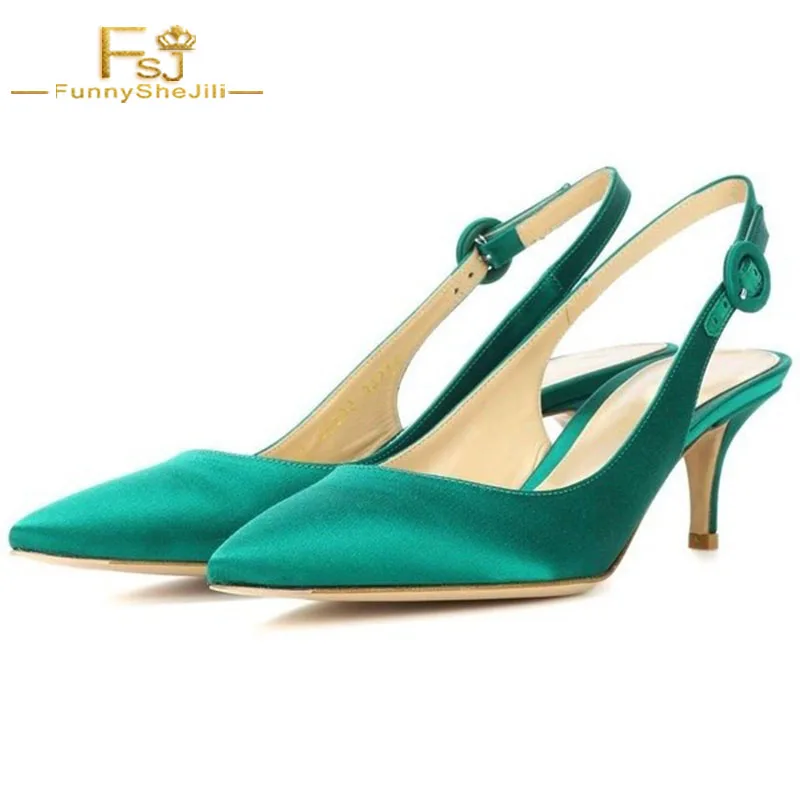 

FSJ Women Shoes Ladies Pumps 2021 Spring Autumn Green Pointed toe Slingback Kitten Heels Plus Size Shoes11 12 13