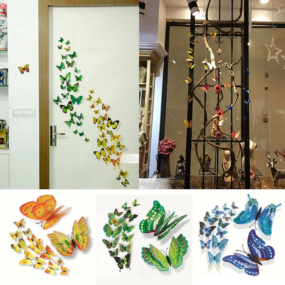 Креативные Реалистичные 3D двухслойные наклейки на стену с бабочками Милая