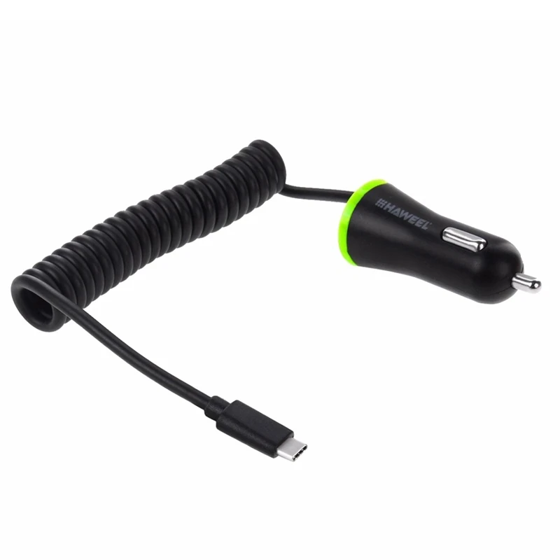 Black HAWEEL 2.1A Универсальный Выдвижной USB 3,1 type-c и USB 2,0 автомобильное зарядное устройство кабель для Google, LG, microsoft - Цвет: Black