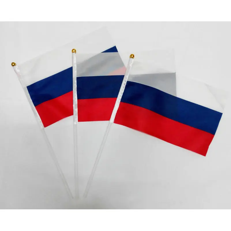 Маленькие флагштоки с русским флагом 14x21 см 10 шт. пластиковые для занятий спортом