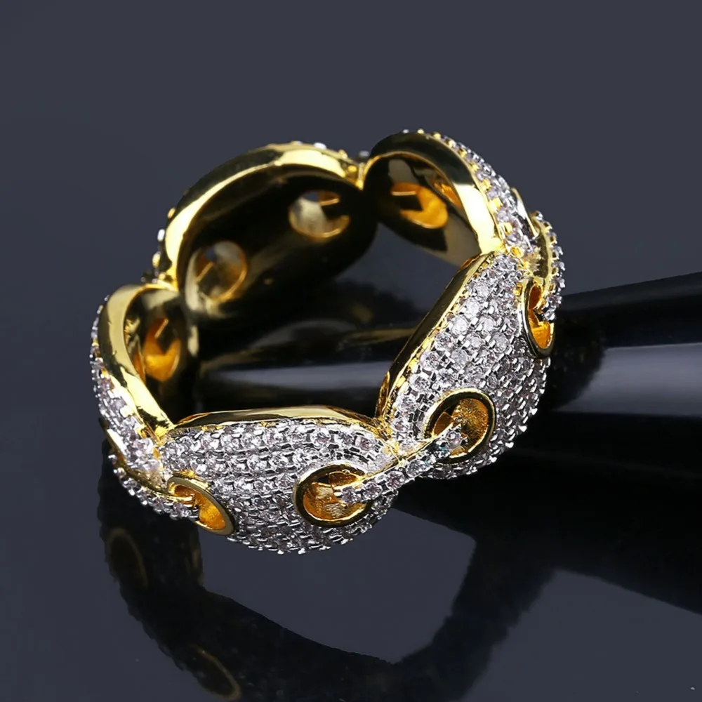 ARMNVNV 2018 Hip Hop Ring Iced Out Micro Pave Zircon Chain Link Gold Color Plated Bling Jewelry for Men Women | Украшения и