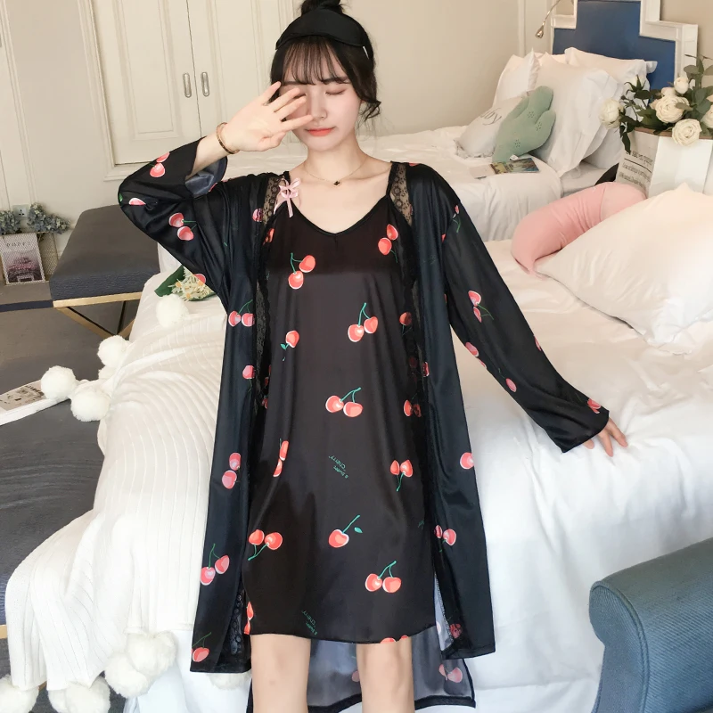 Женская атласная ночная рубашка WAVMIT из шелка ледяного цвета домашняя одежда 2