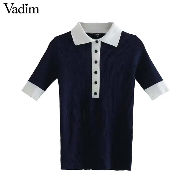 Вадим Женская Элегантная трикотажная блузка с коротким рукавом отложной