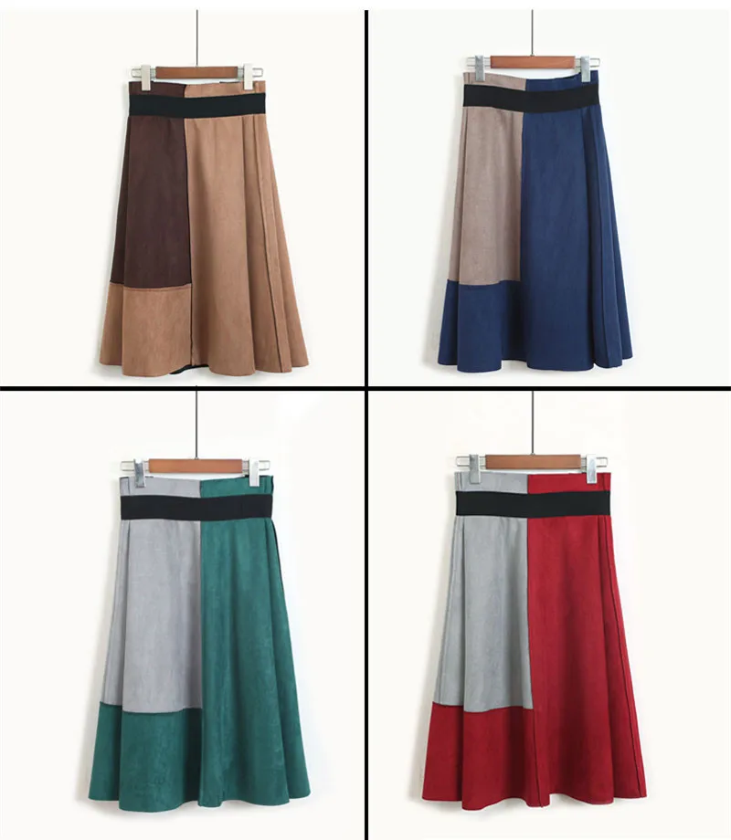 Женская юбка в стиле пэчворк с высокой талией|suede midi skirt|midi skirtskirt high |