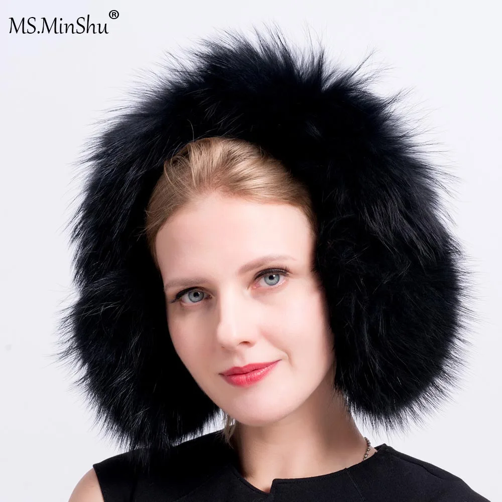 Наушники унисекс из натурального меха енота MS.MinShu зимние ушные теплые пушистые