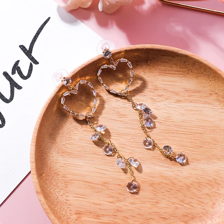 3pairs/lot Korean heart tassels Earrings retro temperament simple peach long earrings | Украшения и аксессуары