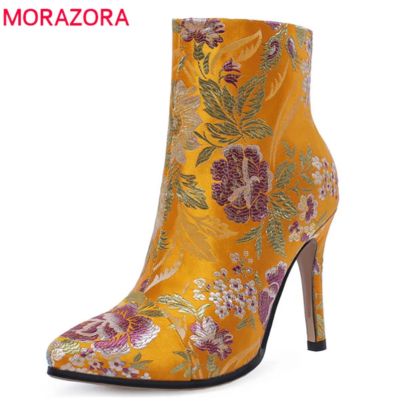 

MORAZORA 2021 big size 34-43 ankle boots for women pointed toe autumn winter boots top quality silk high heels prom shoes woman