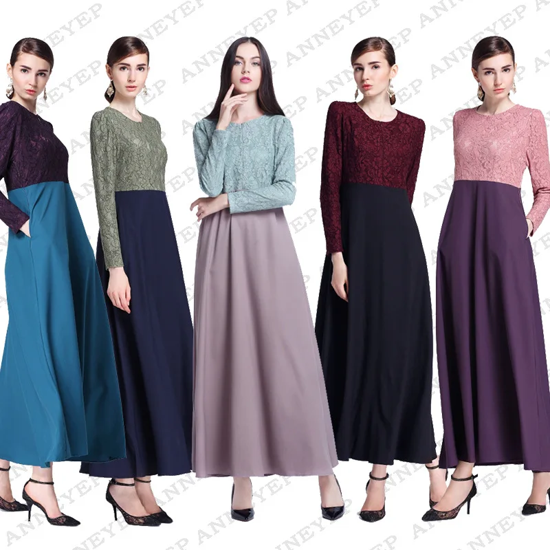 Новое модное мусульманское кружевное платье abaya с круглым вырезом абайя кафтан