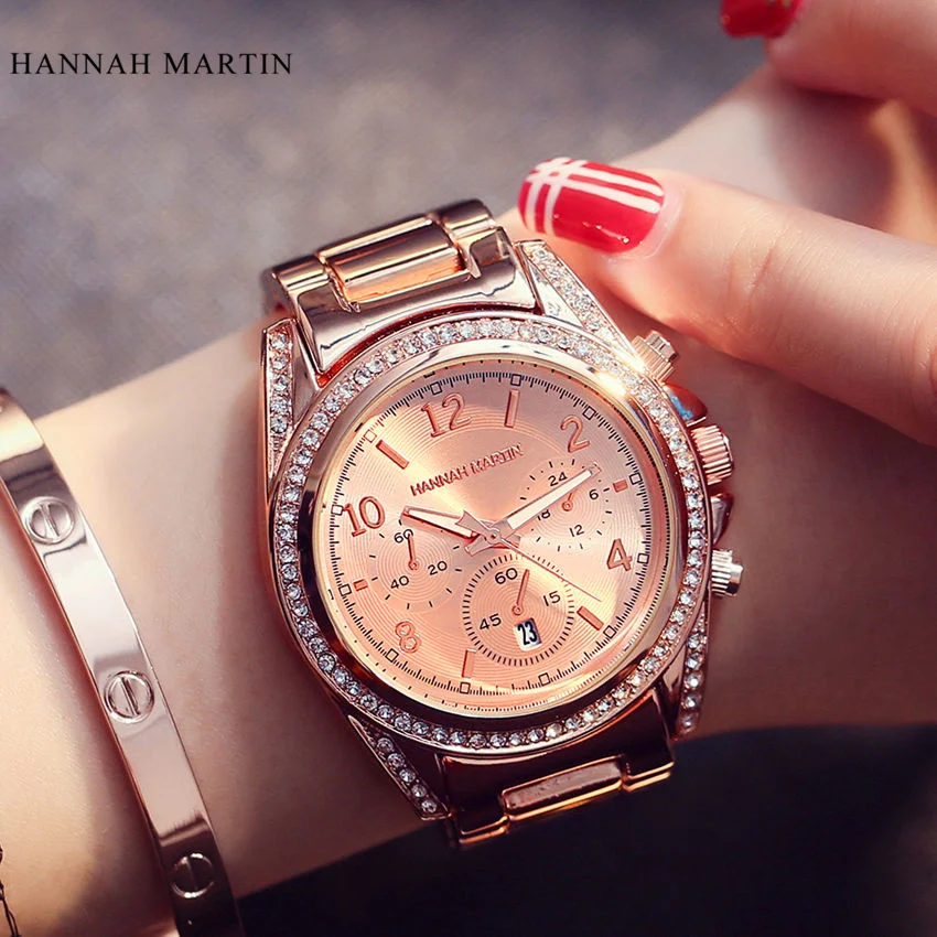 Розовое золото люксовый бренд HM женские модные часы 2016 Reloj Mujer Мужские кварцевые