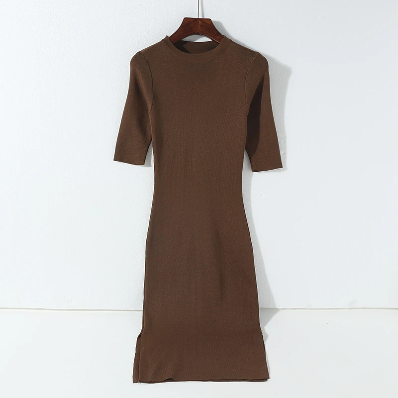 Sexy Slim Long Knitted Dress Split Bag Hip Pullover Knit Bottoming Skirt O-Neck Half Sleeved Wild Basic Sweet Tops 2018 | Женская одежда