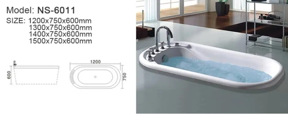

1500mm Fiberglass Drop-in whirlpool Bathtub Acrylic Hydromassage Embedded Surfing Tub NS6011