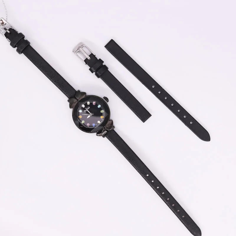 Lady Wrist Watch Quartz Woman Hours Best Fashion Dress Korea Bracelet Brand Leather Multicolored Crystal Knot Julius Box 627 - Цвет: Черный