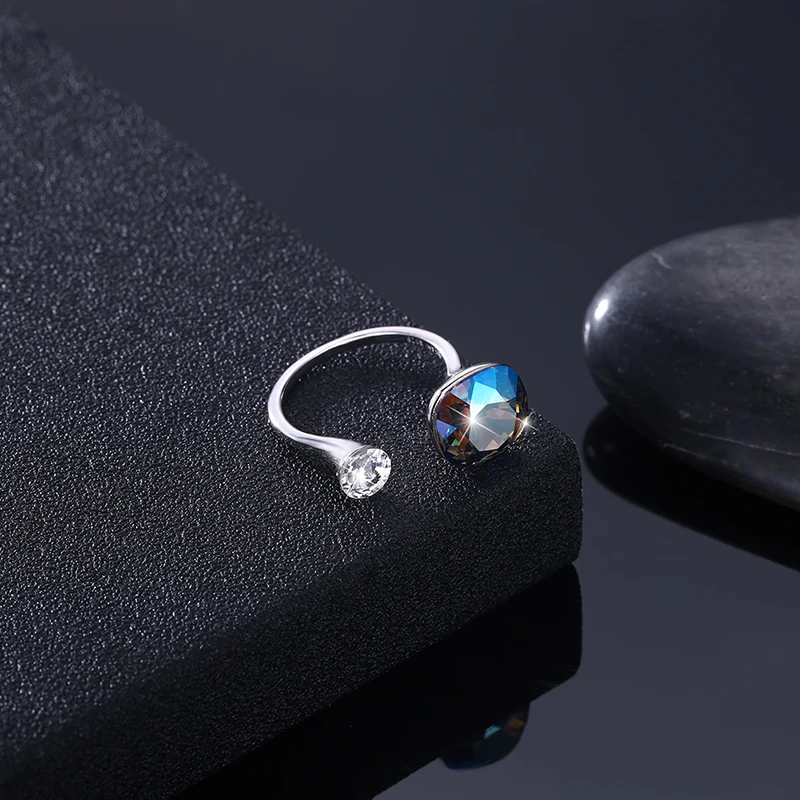 Кольца swarovski с квадратными кристаллами LEKANI для женщин, Настоящее серебро 925 пробы, роскошные кольца с регулируемым размером, романтическое ювелирное изделие, подарок
