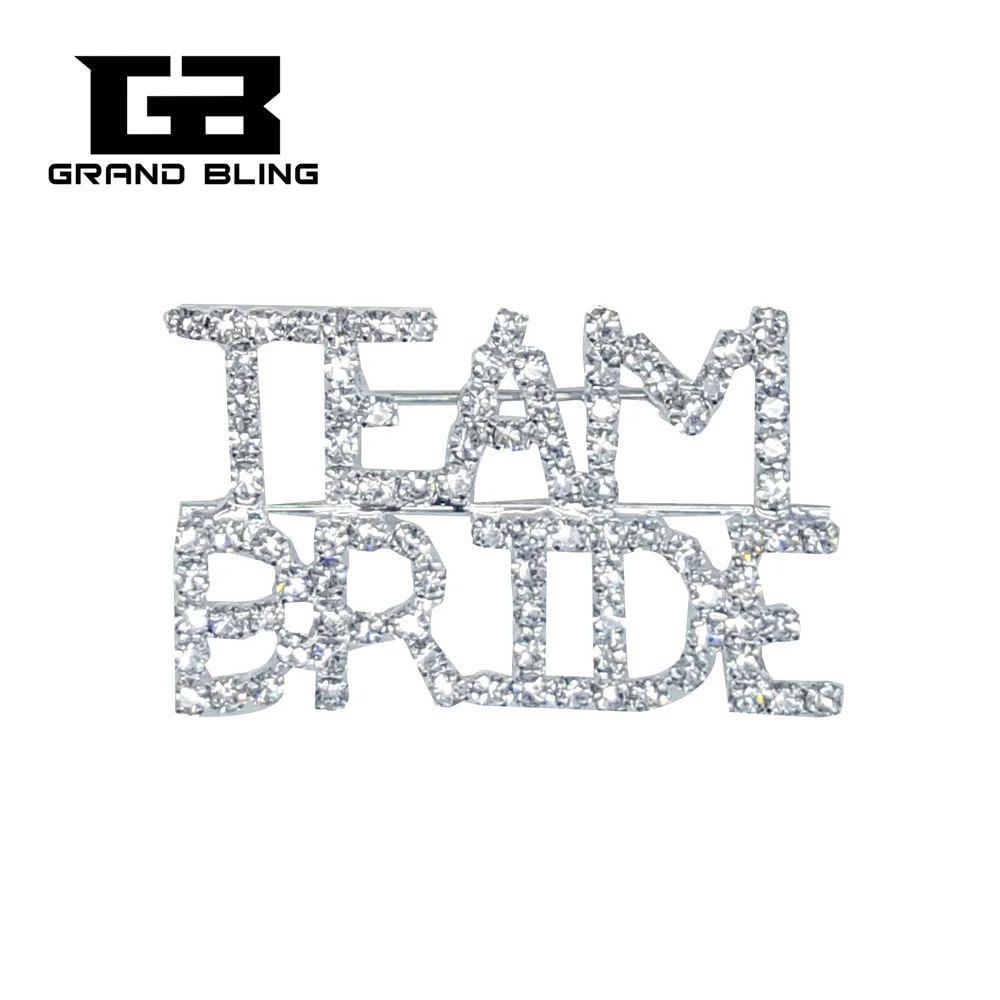 Брошь в виде букв Команда Невесты с кристаллами Свадебная тема ювелирное изделие