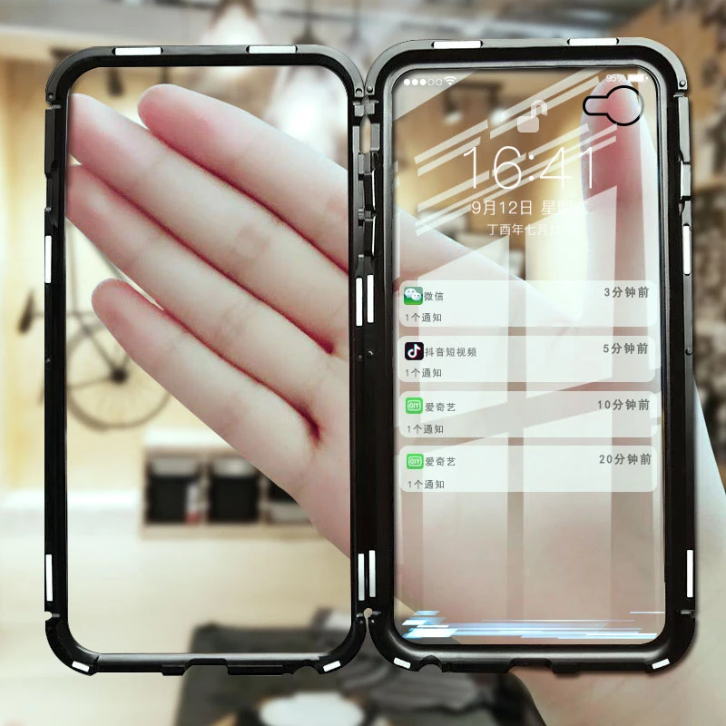 Закаленное металлическое магнитное покрытие чехол для телефона для iPhone X XR XS MAX прозрачное стекло задняя крышка магнит чехол для iPhone 8 7 6 6S Plus чехол для телефона
