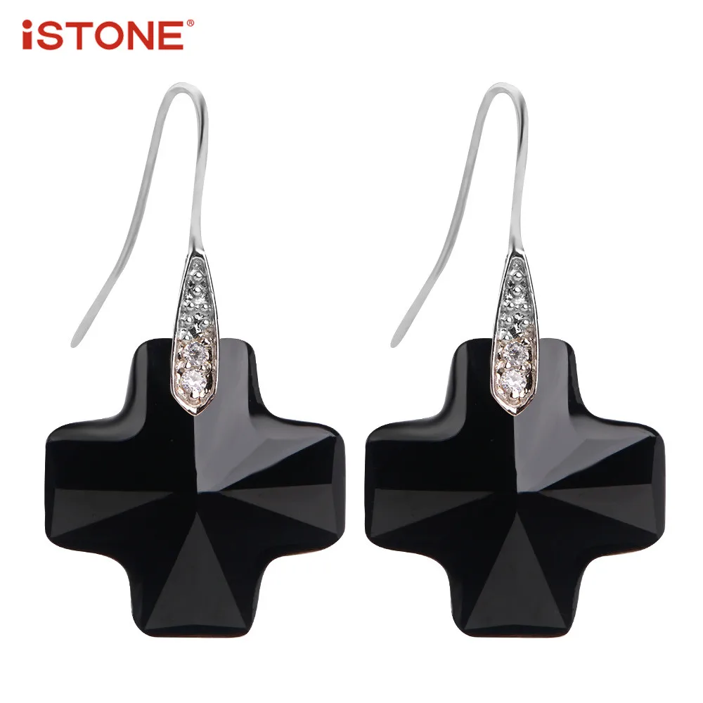 Istone 100% натуральный кристалл/агат Серьги 925 серебряный крест Форма Висячие серьги