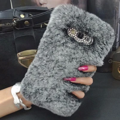 Top Real Rex Rabbit Full Fur Bling Plush Furry Case for Samsung Galaxy S10e S10 S8 S9 Plus S7 Edge Note 10 9 8 Funda |