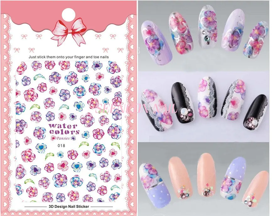 

New 1 pcs 3D Adhesive Ultra thin Nail Art Stickers flowers/tag/rabbits design Nail Decal Manicure nail tip Creative Decorations