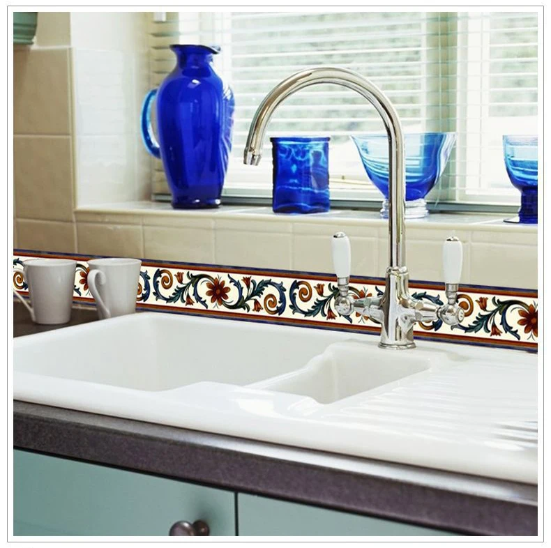 Водонепроницаемая Ванная комната Кухня стены границы diy дома самоклеящаяся плитка наклейки для плинтуса двери Muursticker цветок комнаты украшения ZE066