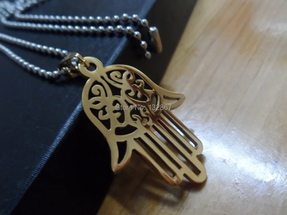Золотая нержавеющая сталь открытый Хамса ручной кулон ожерелье очарование