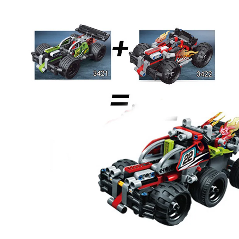 Совместимый 42037 2 в 1 Technic Formula Внедорожный гоночный автомобиль модель строительный блок игрушки LELE 38001 DIY подарки для детей - Цвет: Nobox 3421-34-22