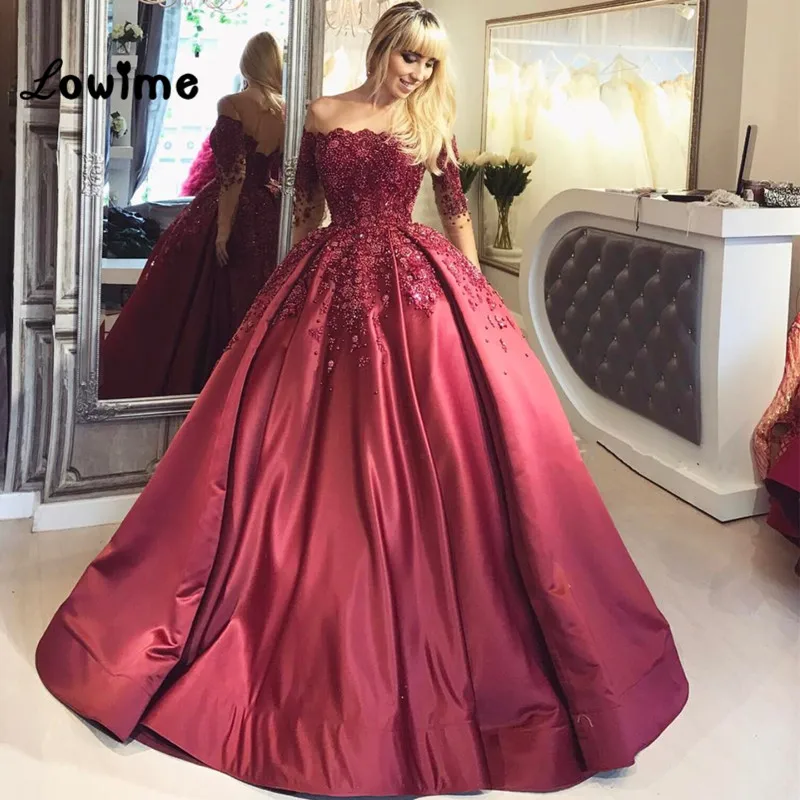 Puffy Long Sleeves Prom Dresses Ball Gown Party Dress Vestido De Festa Longo 2018 Applique Beaded Vestidos Gala Custom Made | Свадьбы и