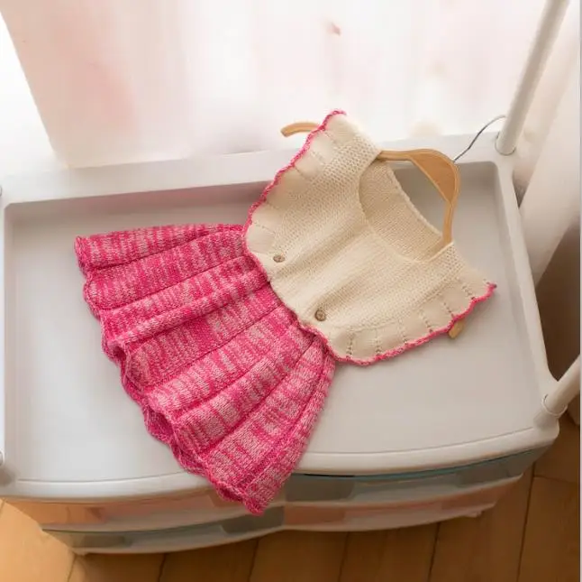 rose color Осеннее платье для маленьких девочек, свитер, жилет Детская осенняя трикотажная одежда, платья из плотной ткани, милая рубашка для подростков, верхняя одежда для детей 2, 3, 4 лет - Цвет: rose color
