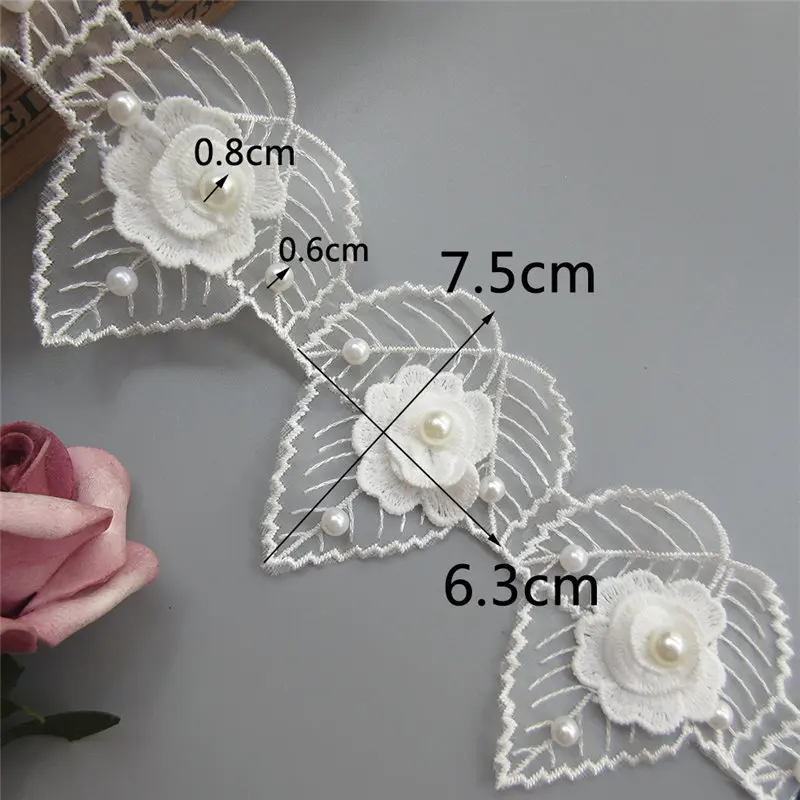 K14- 7.5cm 3inch 20x Белый 3D жемчужный вышитый бисером цветок кружевная отделка ткань аппликация ручной работы DIY лоскутное Свадебное кружево лента Швейное Ремесло - Цвет: K14- 7.5cm 3inch