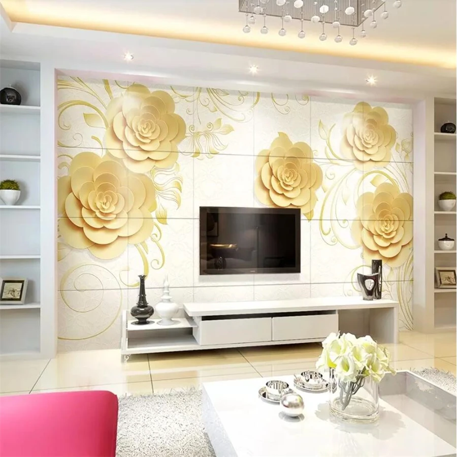 Обои на заказ простые желтые цветы 3d гостиная ТВ фон настенная живопись