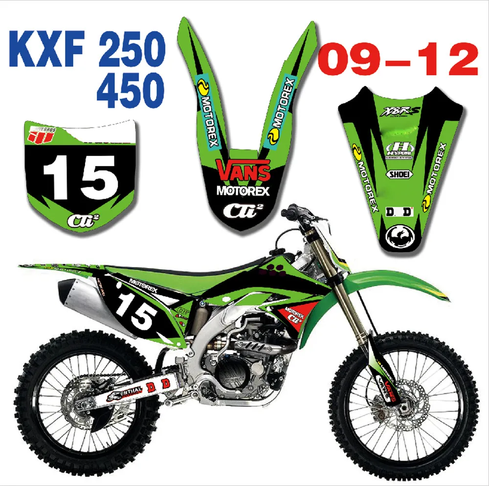 Сток заказной номер блеск графика и фоны Наклейка для Kawasaki KX250F KXF250 2009 2010 2011 2012