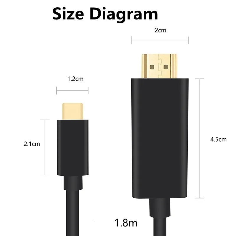 Черный адаптер преобразователь Usb c Usbc в Hdmi 1 8 метра Type hdmi для Apple Macbook|Кабели VGA| |