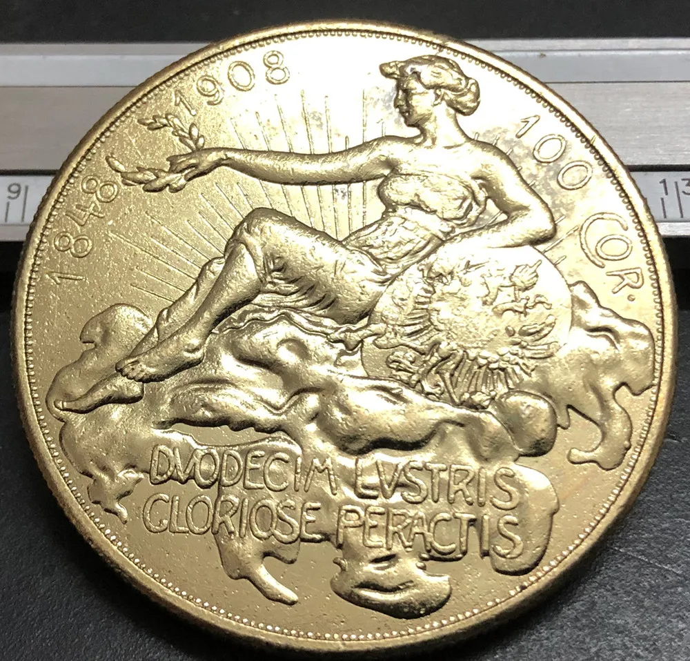 Позолоченная монета Corona Franz Joseph I Reign 1908|Безвалютные монеты| |