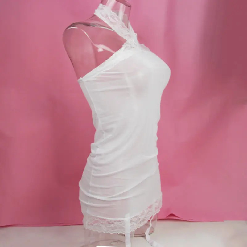 Мини платье для ночного клуба с лямкой на шее кружевной тонкий пояс бретельках