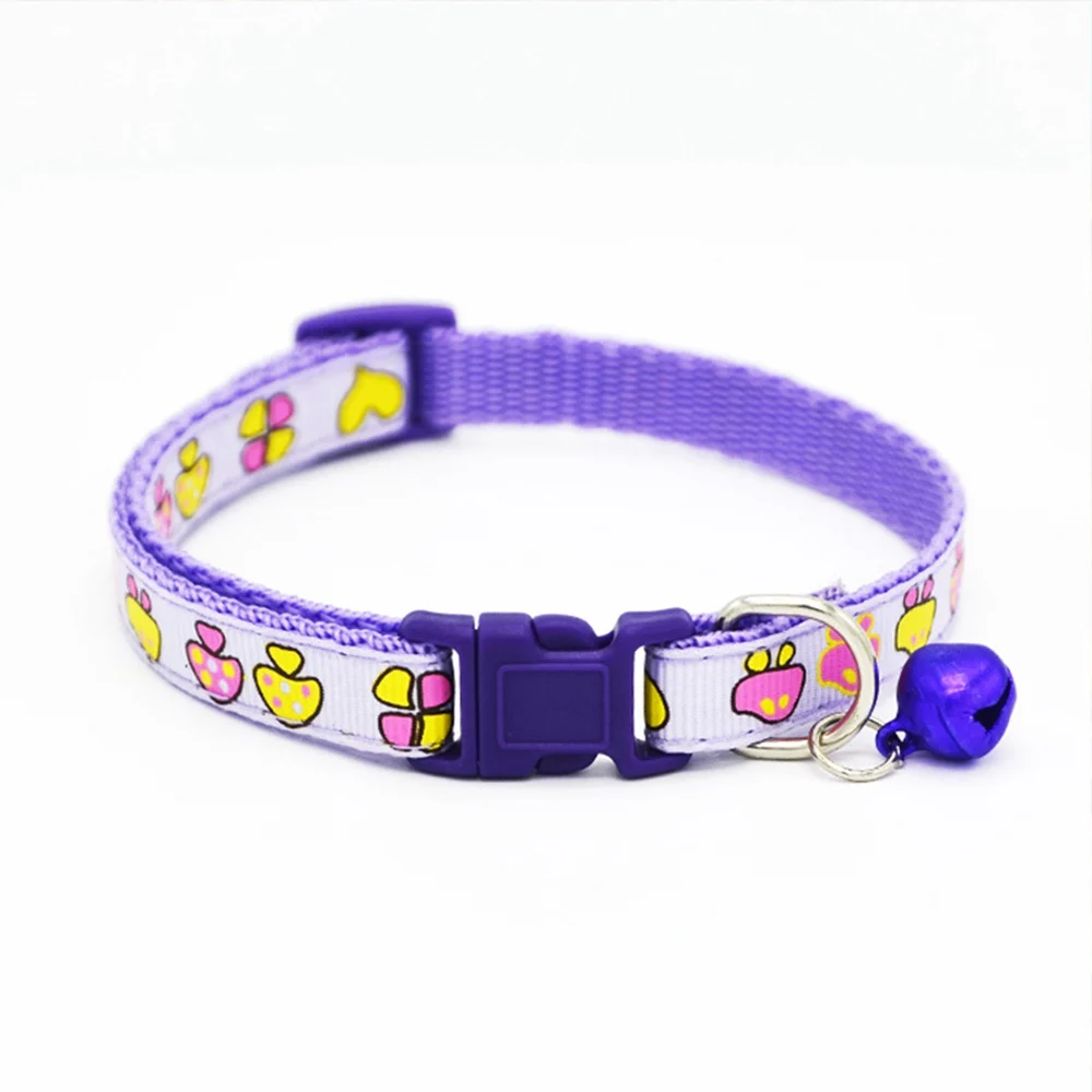 Purple Ошейник для кошек с колокольчиками, ошейники для собак, кошек, щенков, котят, регулируемый маленький ошейник для собак, кошек, щенков, Милый Колокольчик SR0009 - Цвет: Purple