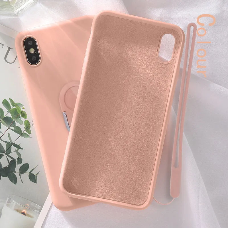 Силиконовый чехол для iPhone X XR Xs Max 6s 7 8 Plus с держателем кольцом подставкой гелевой