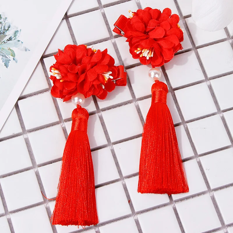 Заколки для волос с бахромой и цветами в винтажном стиле милые детские заколки