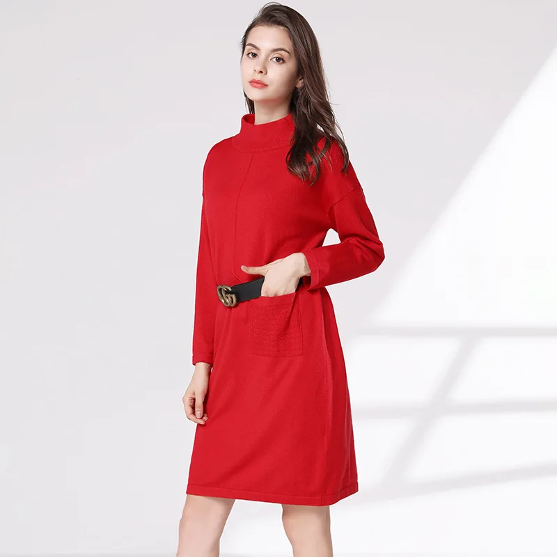 Новинка 2018 женское платье-свитер осенне-зимнее вязаное теплое платье с длинным