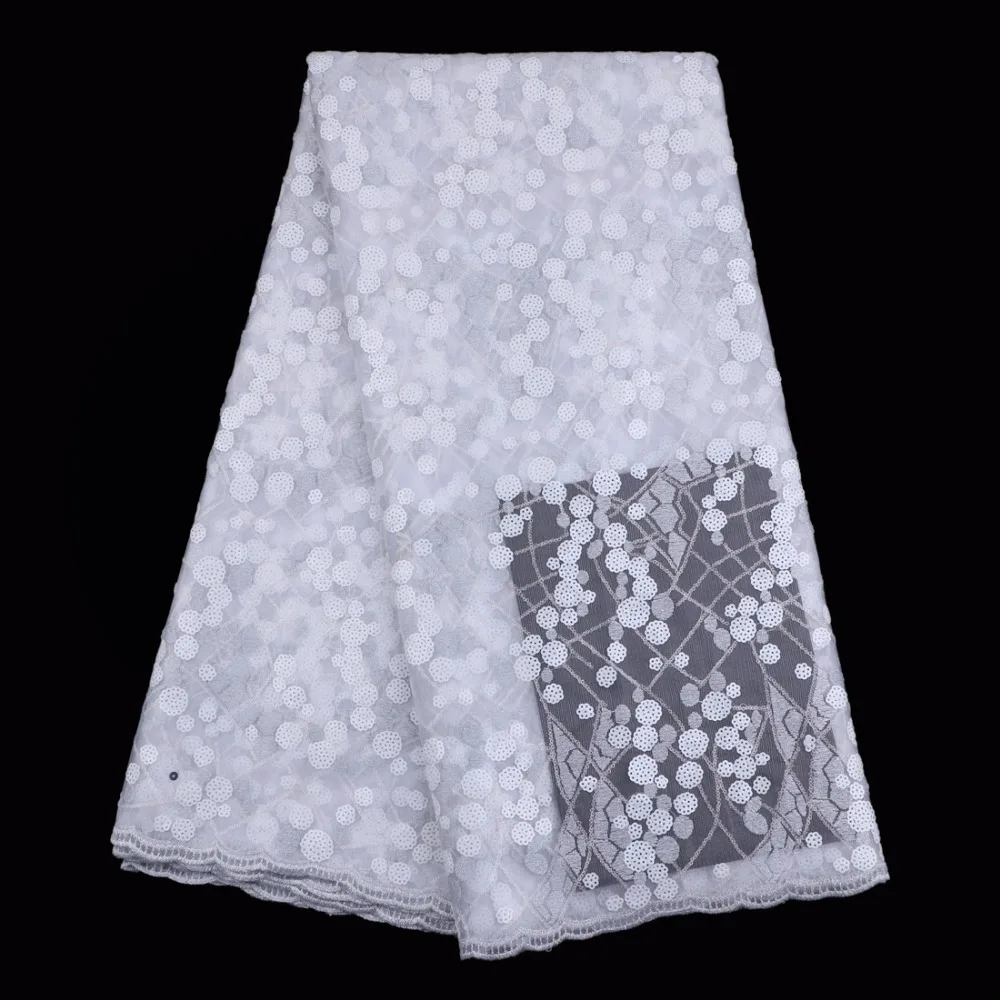 Белый тюль кружевной ткани с белыми пайетками маленький рисунок 5 ярдов/шт для