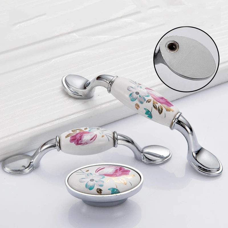 2 шт. керамическая дверная ручка тюльпан серебряные ящики винтажные цветочные