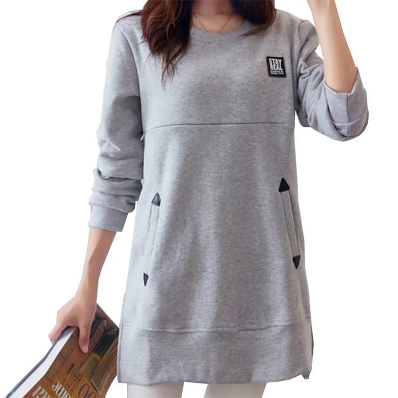 Long Sleeve Nursing Clothes Spring Autume Breastfeeding Sweater Cotton Pregnancy T-Shirt Maternity Clothing - Цвет: gray