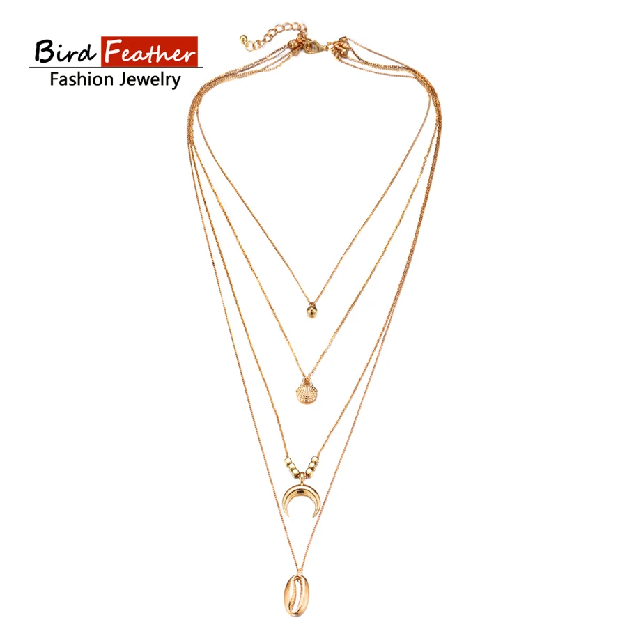 Ожерелье-чокер золотого цвета для женщин 4-х слойная подвеска в виде Луны