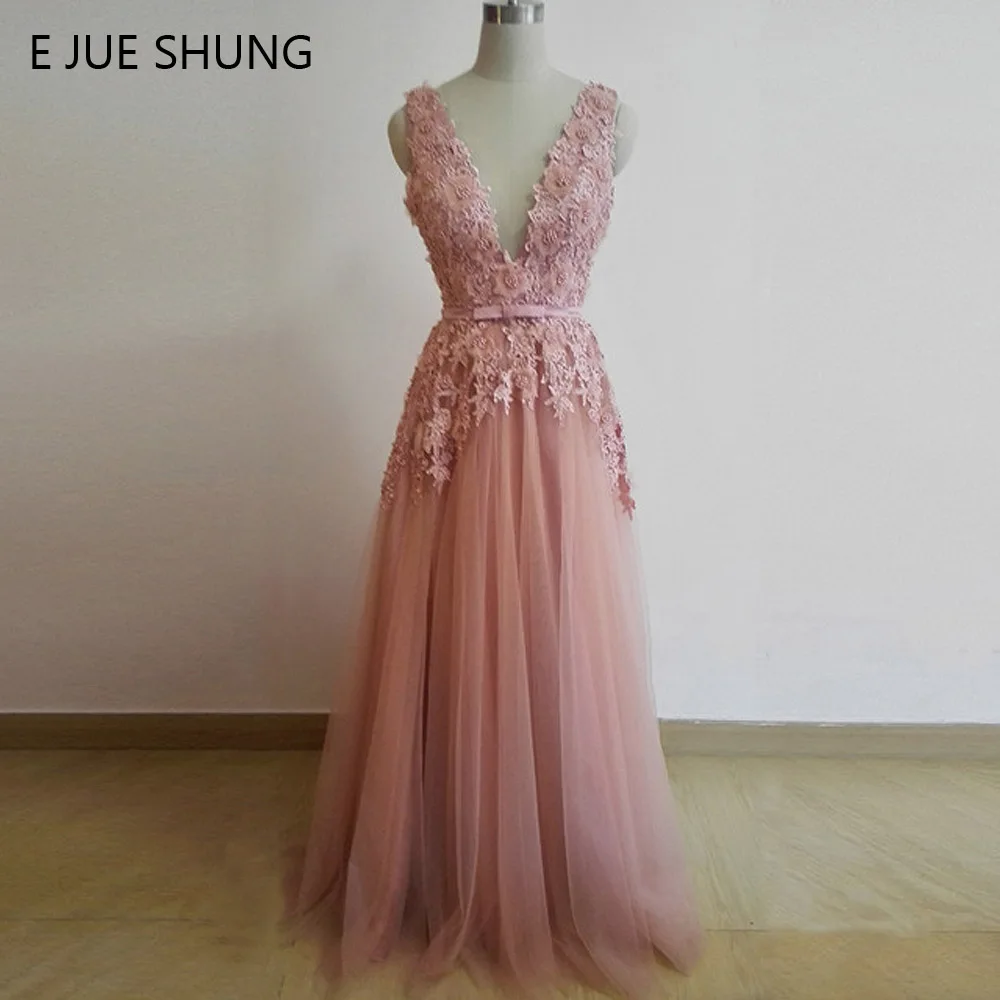 E JUE SHUNG Dusty Pink винтажные элегантные вечерние платья с кружевной аппликацией