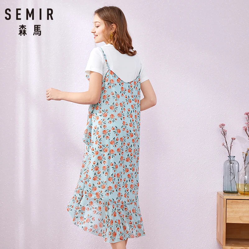 SEMIR Новое модное летнее платье с принтом для девочек размера плюс, Повседневная черно-белая футболка с круглым вырезом, забавное женское платье с карманами