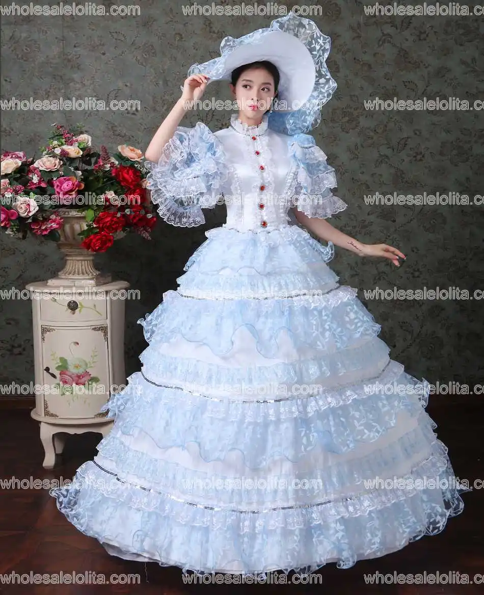 Небесно голубое кружевное маскарадное бальное платье вампира Южная красавица