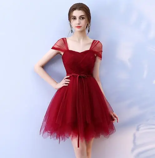 Wine Red Милое короткое платье подружки невесты с памятью, красное вино, розовый светильник, синее платье подружки невесты, акция, распродажа - Цвет: Wine Red