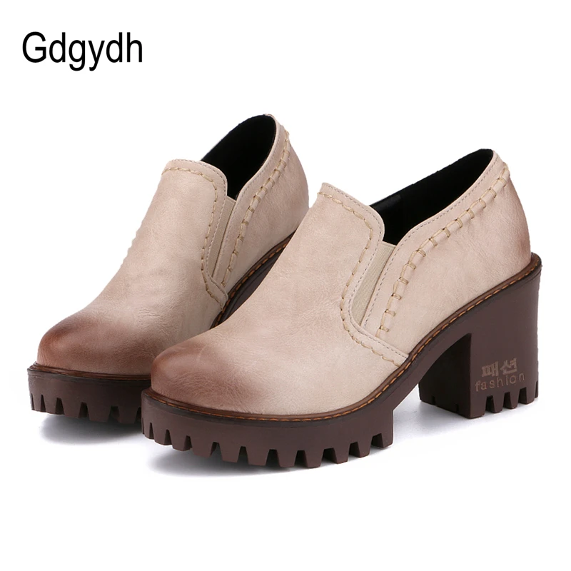 Gdgydh/Русская женская обувь; осенние женские туфли-лодочки на платформе с круглым носком; повседневные женские тонкие туфли на высоком квадратном каблуке; большой размер 43