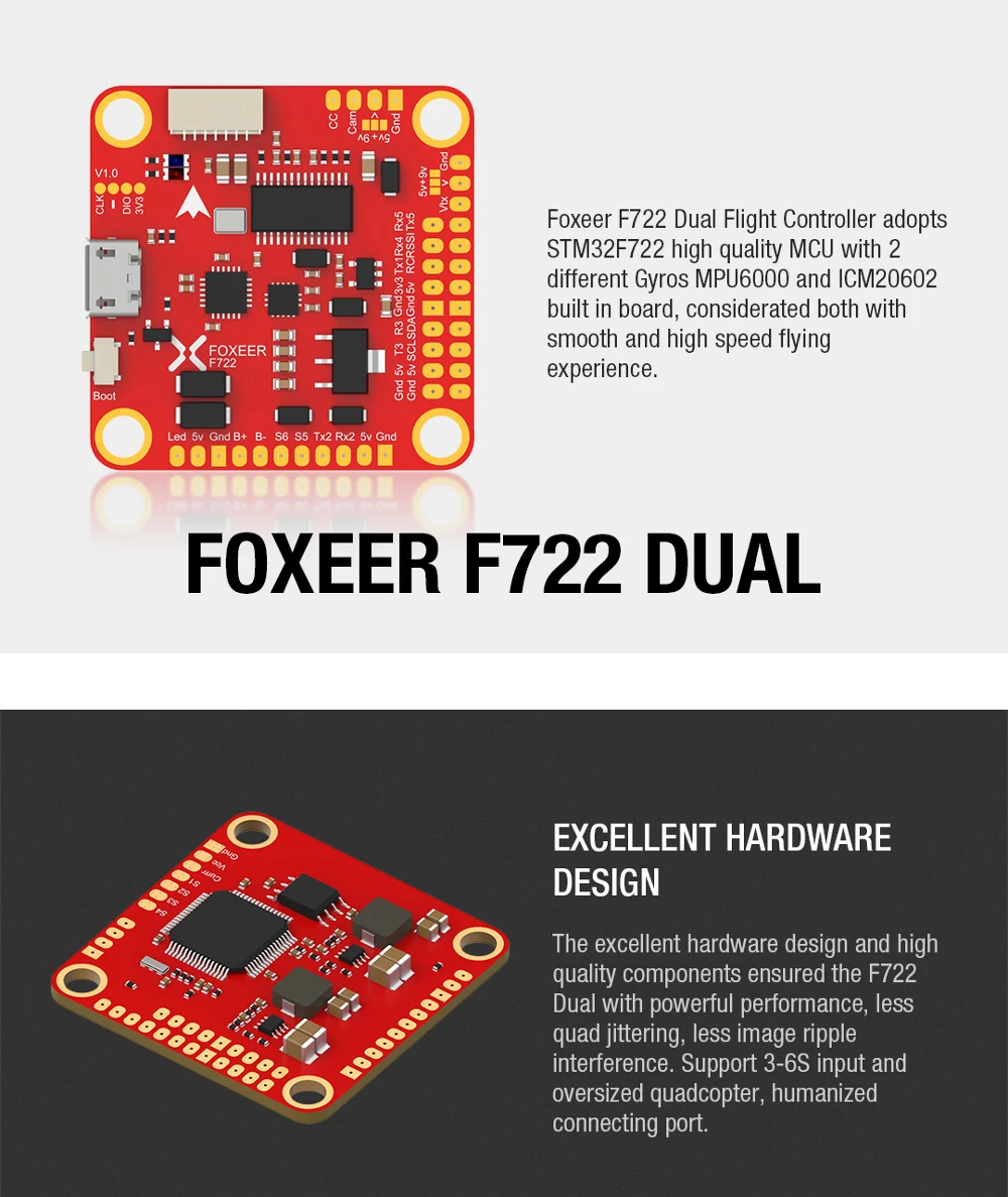Foxeer F722 AIO F7 двойной контроллер полета STM32F722RGT6 встроенный двойной Гироскопы MPU6000 и ICM20602 OSD 3-6S для гоночного дрона