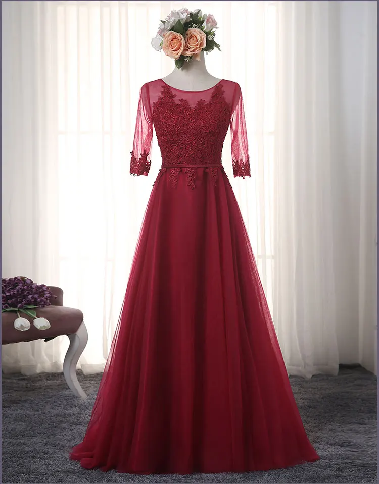 Robe De Soriee/Новое красное платье подружки невесты с коротким рукавом и аппликацией, элегантные длинные розовые платья Vestido De Noiva Longo